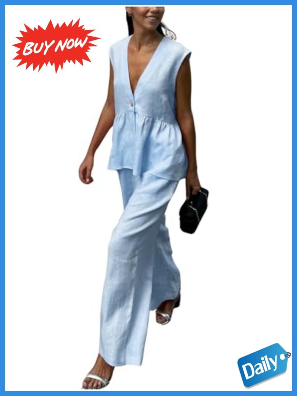 Women's 2 Piece Wide Leg Palazzo Pant Set Peplum Ruffle Tank Top Matching Outfit